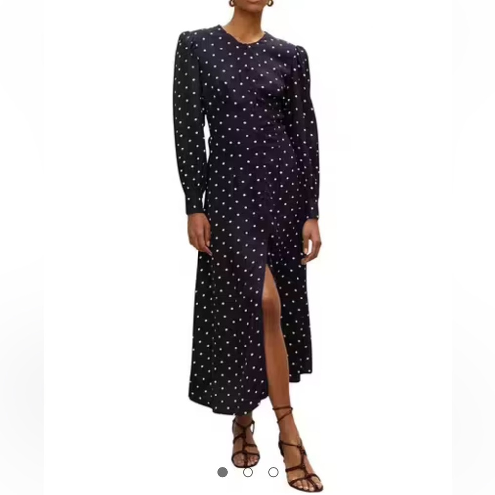 RÓHE Claudia polka dots button down midi dress 38 navy viscose